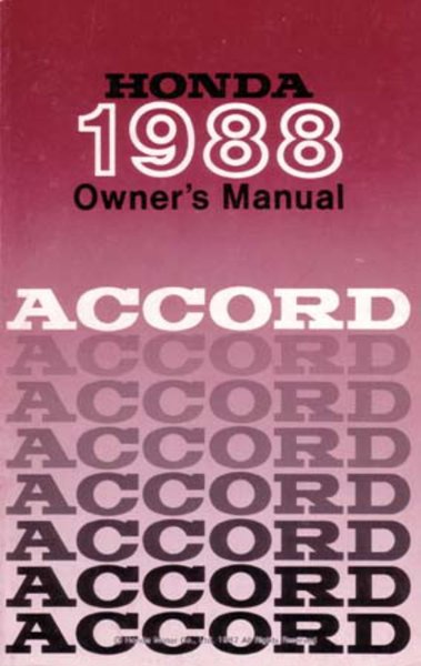 1988 Honda Accord Hatchback Owner's Manual