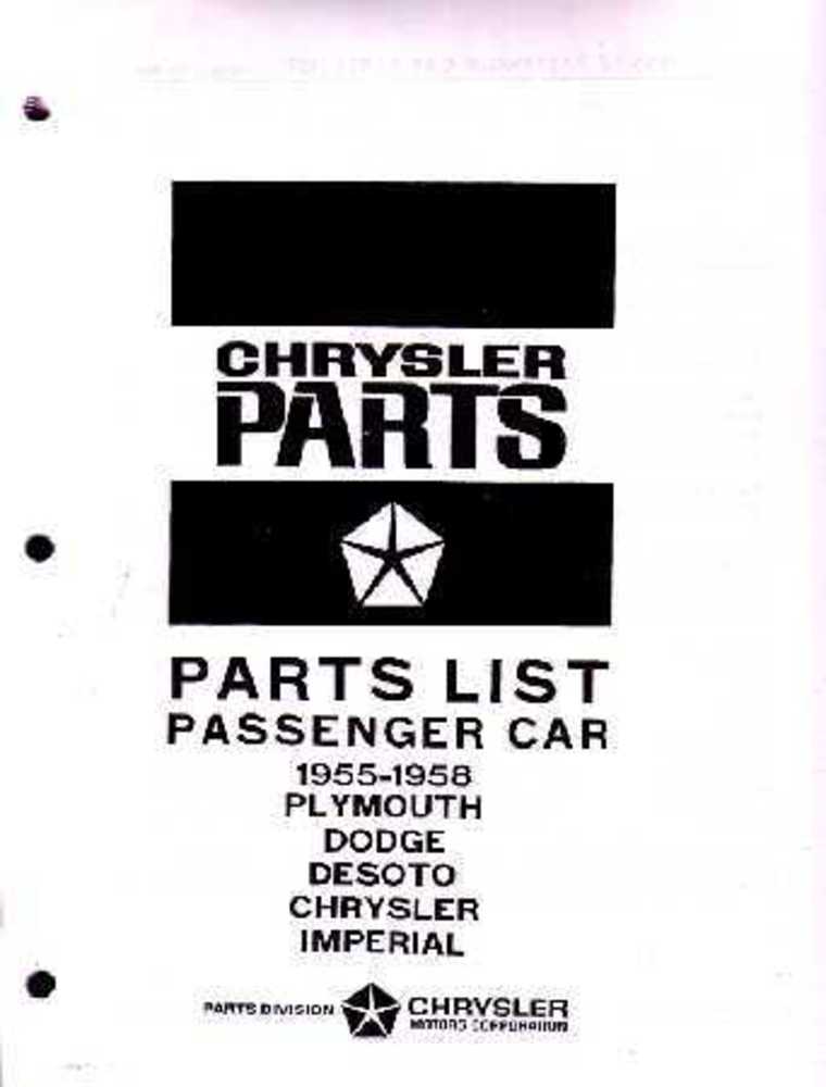 1957 1958 Chrysler Dodge Plymouth Part Numbers Book Interchange Illustrations