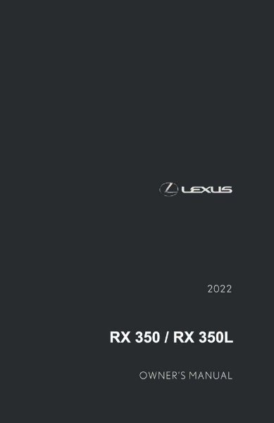 2022 Lexus RX 350, 350L Owner's Manual