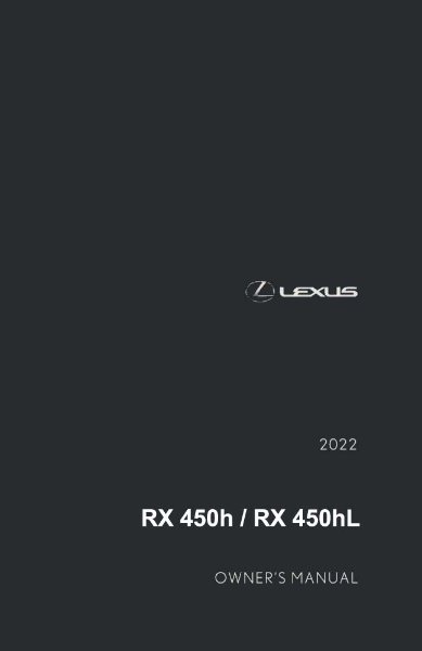2022 Lexus RX 450H, 450HL Owner's Manual