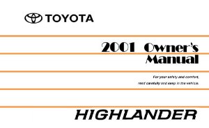 2001 Toyota HIGHLANDER Owner's Manual