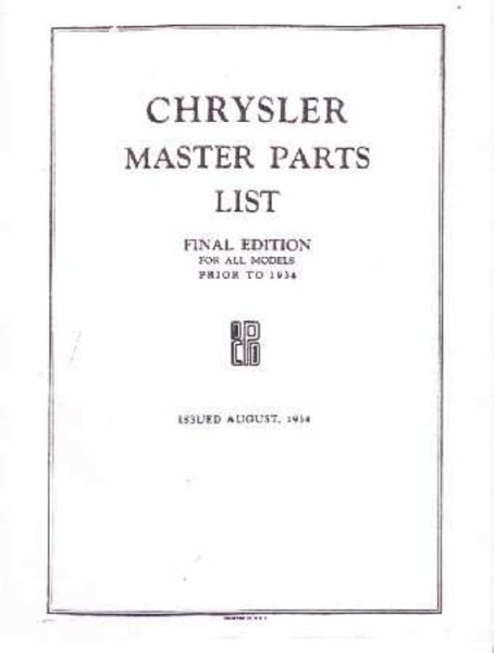 1924–1933 Chrysler All Models Parts Book
