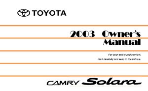2003 Toyota SOLARA Owner's Manual