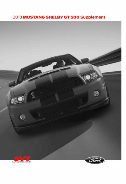 2013 Ford Mustang Shelby GT 500 Supplement Owner's Manual