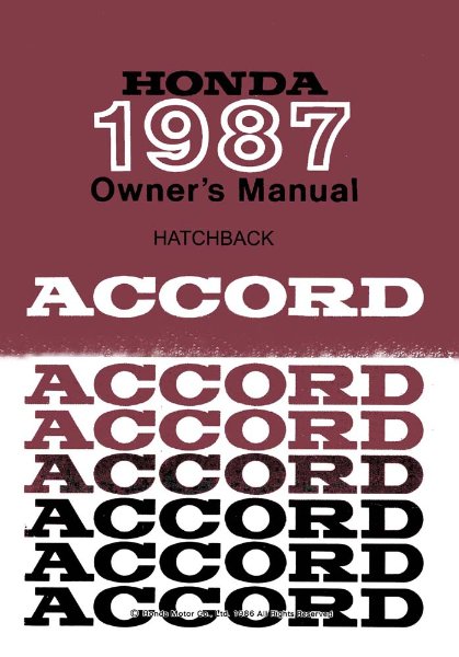 1987 Honda Accord Hatchback Owner's Manual