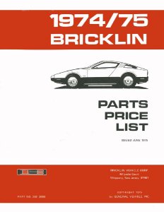 1974–1975 Bricklin All Models Parts Book