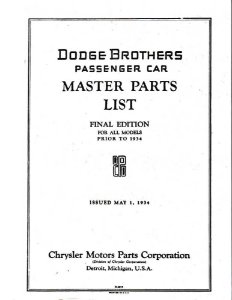 1924–1933 Dodge All Models Parts Book