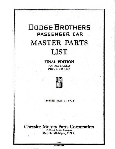 1924–1933 Dodge All Models Parts Book