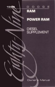 1989 Dodge Ram Diesel Truck (Diesel Supplement ONLY) Owner's Manual