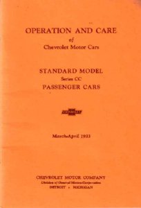1933 Chevrolet Standard Model Series CC Owner's Manual