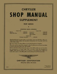 1939 Chrysler ALL MODELS SUPPLEMENT Factory Shop Service Manual