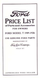 1909–1926 Ford INCLUDES PRICE LIST Parts Book