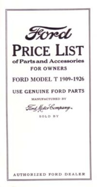 1909–1926 Ford INCLUDES PRICE LIST Parts Book