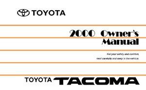 2000 Toyota TACOMA Owner's Manual
