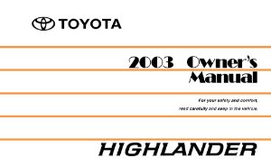 2003 Toyota HIGHLANDER Owner's Manual