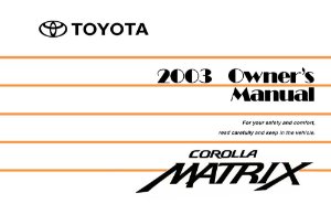 2003 Toyota MATRIX Owner's Manual