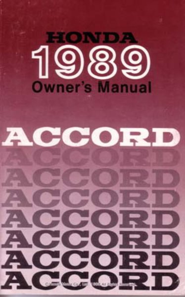 1989 Honda Accord Hatchback Owner's Manual
