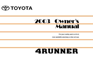 2003 Toyota 4RUNNER Owner's Manual