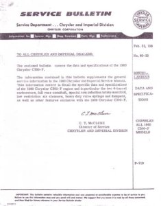 1960 Chrysler 300F Factory Shop Service Manual