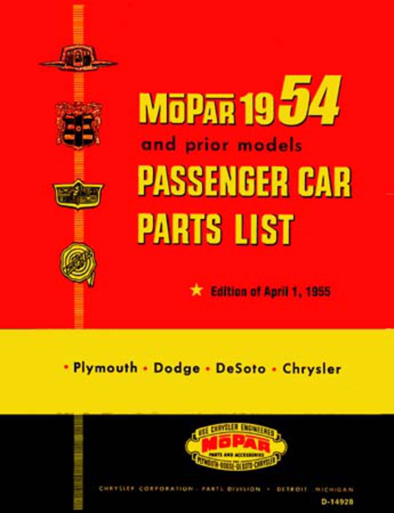 1951 1952 1952 1954 Chrysler Plymouth Dodge Part Numbers Book Interchange OEM