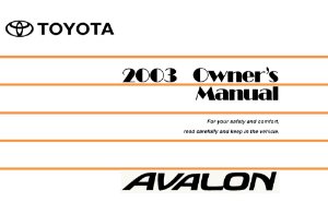 2003 Toyota AVALON Owner's Manual
