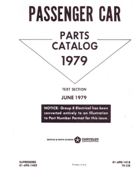 1979 MoPar CHRYSLER, DODGE, PLYMOUTH, DESOTO Parts Book