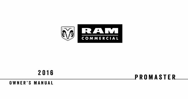 2016 Dodge Truck Ram Promaster includes Diesel Owner's Manual