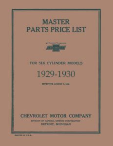 1929 1930 Chevrolet Six Parts Numbers Book List Guide Catalog Interchange