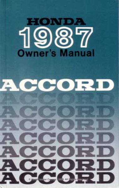 1987 Honda Accord Sedan Owner's Manual