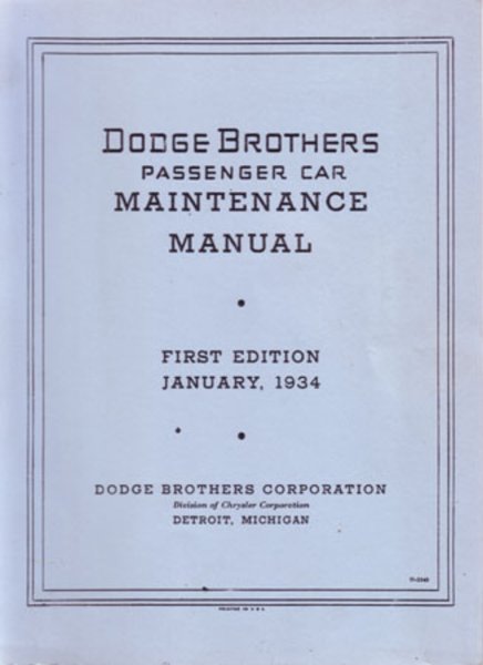 1934 Dodge Deluxe, Truck Factory Shop Service Manual