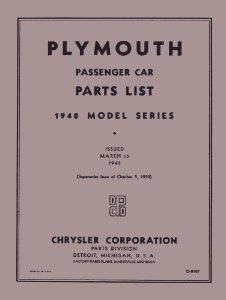 1940 Plymouth P10 Deluxe, P9 Roadking, PT-105 Parts Book