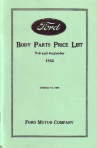 1932 Ford CAR TRUCK - BODY Parts Book