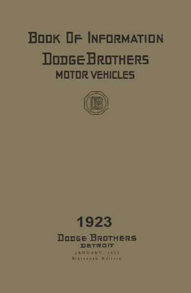 1923 Dodge All Models Factory Shop Service Manual