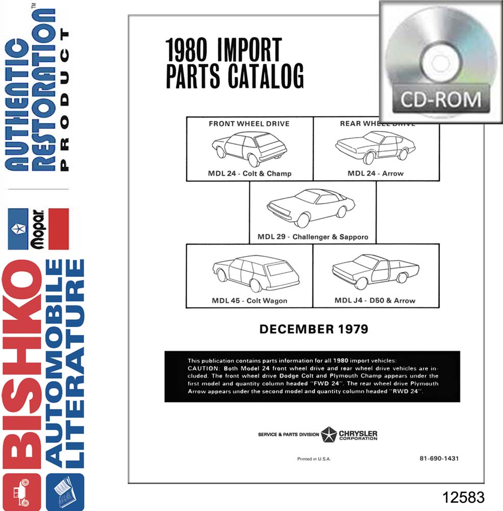 1980 Dodge Plymouth (Mitsubishi Imports) Parts Numbers List Guide PDF Catalog