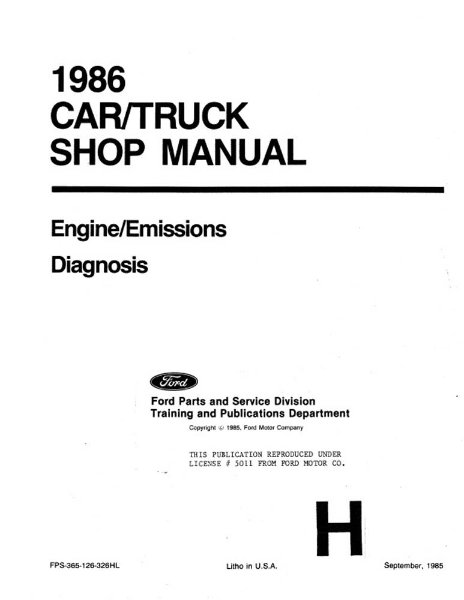 1986 Ford ENG EMISSIONS DIAG Factory Shop Service Manual