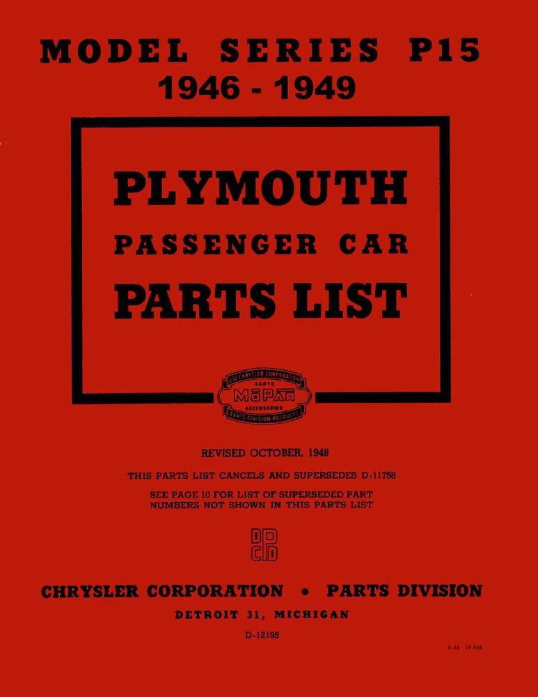 1946 1947 1948 Plymouth Part Numbers Book List Guide Catalog Interchange Factory