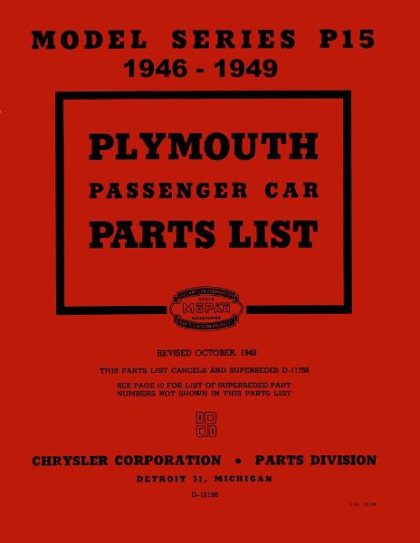 1946–1948 Plymouth All Models Parts Book