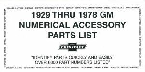 1929 1939 1949 1959 1969 1978 Chevrolet Accessories Parts Numbers Book List