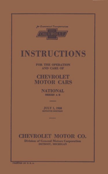 1928 Chevrolet Capitol Truck, National, National Truck Owner's Manual