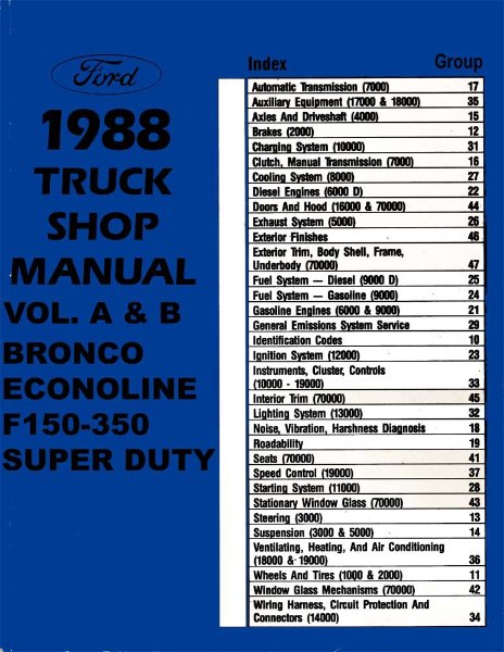 1988 Ford Truck F-150, F-250, F-350, Econoline Factory Shop Service Manual