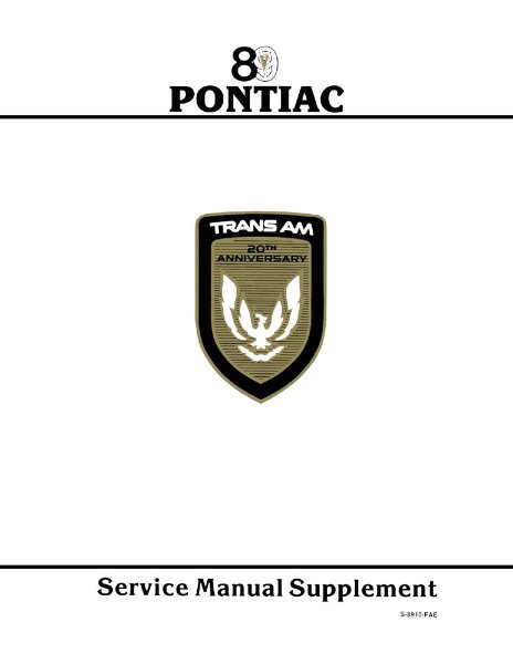 1989 Pontiac Trans Am Supplement Factory Shop Service Manual