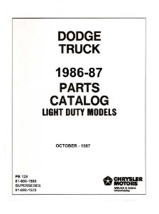 1986–1987 Dodge Truck Light Duty Trucks Parts Book