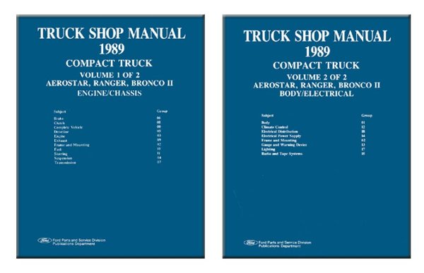 1989 Ford Truck Aerostar, Bronco II, Ranger Factory Shop Service Manual