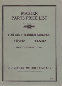 1929 1930 1931 1932 Chevrolet 6 Cyl Parts Numbers Book List Guide Interchange