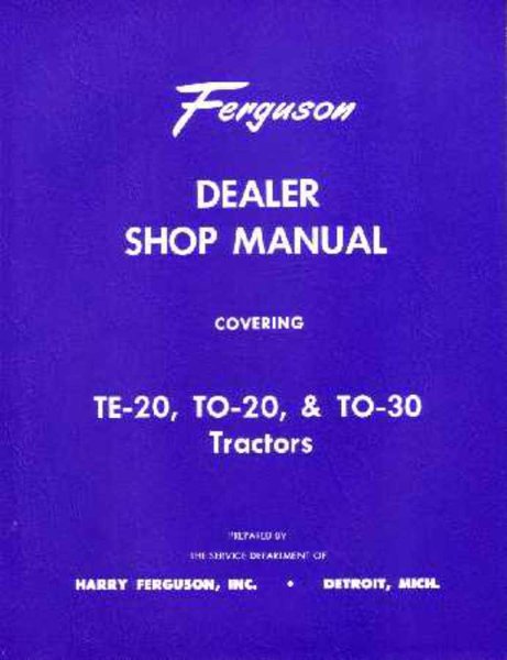 1948-1954 Ferguson Tractor Te-20 To-20 To-30 Shop Service Repair Manual Book