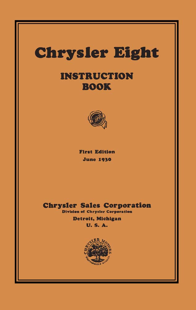 1931 Chrysler Eight Instruction Book Owners Manual User Guide