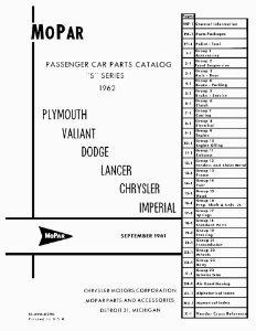 1962 Mopar CHRYSLER, DODGE, PLYMOUTH, DESOTO Parts Book