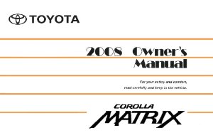 2008 Toyota Matrix Owner's Manual