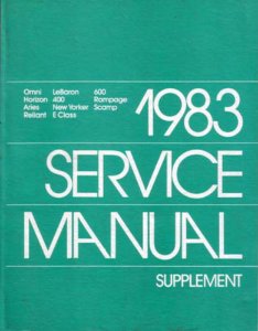 1983 Plymouth 16 ENGINE - SUPPLEMENT, FWD Factory Shop Service Manual