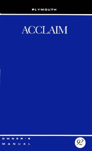 1992 Plymouth Acclaim Owner's Manual